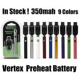 Аккумулятор Vertex 350 мАч, аккумуляторы для предварительного нагрева Vape, блистер с переменным напряжением, комплекты USB-зарядных устройств для картриджей с резьбой 510, 9 цветов, ручка для электронных сигарет