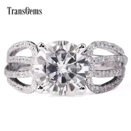 Transgems 3 Carat Lab Grown Moissanite Diamond Engagement Ring Lab Diamond Accents Solid14Kホワイトゴールド女性ウェディングバンドY200620318p