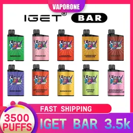 Original IGET BAR 3500 Puffs Einweg-Elektronikzigaretten-Geräteset, Vape-Pod-Starterset, 12 ml vorgefüllte Kartusche, 1500-mAh-Akku, authentischer Legendenkönig