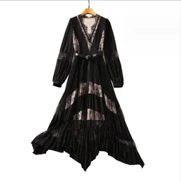 1021 2023 Миланское подиумное осеннее платье с v-образным вырезом, черное кружево с длинным рукавом, бренд в том же стиле, ампир, женская мода, высокое качество AS