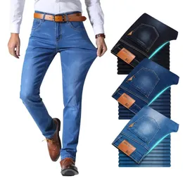 Jeans pour hommes Brother Wang Style classique hommes marque affaires décontracté Stretch Slim Denim pantalon bleu clair noir pantalon mâle 231031