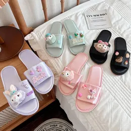 Slippers M73 Spring And Summer Fabric Cartoon Bear Satin Home Sandals Ladies Soft Bottom Non-slip Outerwear Sh