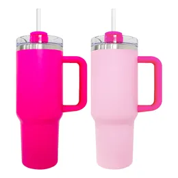 USA warehouse large capacity stainless steel powder coated laser engrave etch flamingo camelia barbie hot pink flip straw H2.0 40oz quencher tumbler water bottle