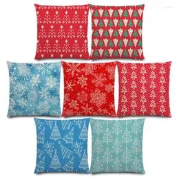 Pillow Merry Christmas Day Lovely Fir Trees Gifts Snowflake Stars Ornaments Cute Floral Pattern Cover Sofa Case