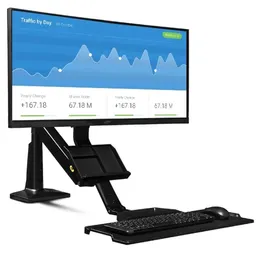Suporte para monitor de mesa NB NB35 com altura ajustável e rotação de 360 graus para monitor com bandeja de teclado para computador de 19 a 27 polegadas