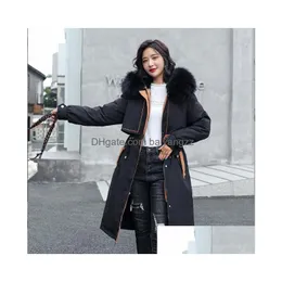 Womens Down Parkas Long With Hooded Female Women Winter Coat Thick Cotton Pockets Jacket Outwear Plus Size Xxxl Drop Delivery Appar Dhpbt