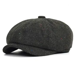 Berretti in tweed di lana a spina di pesce Berretto da ragazzo Gatsby Cappello ottagonale da uomo Pannello a 8 quarti Cabbie Berretto piatto da donna Cappello berretto da pilota 231030