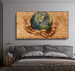 Earth on Hands Vintage Decorative Paintings Retro Posters Wall Art Pictures For Living Room Canvas Prints Home Decor7508204