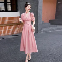 Feestjurken 2023 Zomer Hoge Taille Slanke Stijl V-hals Lange Jurk Voor Vrouwen In Zuid-Korea Fashion End Design