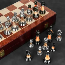 Chess Games 45CM Luxury Metal Chess Figures Wooden Chessboard Professional Folding Family Classic Board Games Chess Ornaments Collection 231031