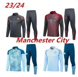 2023 2024 Man Tracksuit City Haaland Half Zip Training Suit Men Kids 23/24 Long Sleeve Sportswear Football 2023 2024 소년 소녀 생존 발 chandal 888