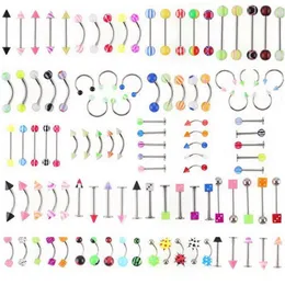 Ganze Förderung 110PCS Gemischte Modelle Farben Körper Schmuck Set Harz Augenbraue Nabel Bauch Lip Zunge Nase Piercing Bar rings242e