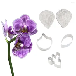 Stampi da forno 5 pezzi / set Stampo in silicone per venatore di petali di orchidea Stampi per taglierina in acciaio inossidabile Stampo per fiori fondente fatto a mano fai da te Decorazione di una torta