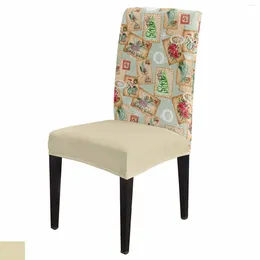 Chair Covers Vintage Envelope Stamps Christmas Tree Poinsettia Stretch Cover Elastic Seat Protector Case Slipcovers Home Decor