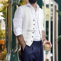 Men's Vests Navy Blue Cotton Linen Vests for Men V-neck Waistcoat Boutique Jacket Casual Vest Groosmen Groom Wear Clothing Man YQ231031