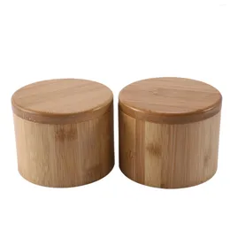 Set di stoviglie Scatole portaoggetti da 2 pezzi Scatola per sale in bambù in legno con contenitore con coperchio girevole magnetico per contenitori da cucina