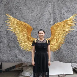 Dekoracja imprezowa kostiumowy Beautif Gold Angel Feather Wings 140cm Wróżka do tańca