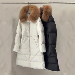 Womens warm down jacket monclair hooded jackets doudoune ladies hoody raccoon hair parkas women winter coats parka solid lapel neck long jackets