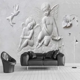 خلفيات منقوشة ملاك حمامة مخصصة جدارية ديكور المنزل خلفية 3D جدار ورق نوم غرفة نوم الحبل دي باريدي