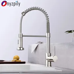 Kökskranar Spring Brushed Sink -kran Dra ner Sprayer Munstycke Enkel handtag Mixer Kall rostfritt stål Modern 231030