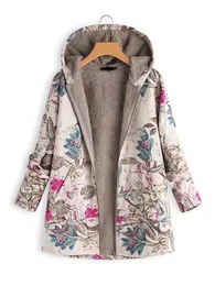 Women's Down Parkas 2023 Women Winter Warm Floral Hooded Jacket Flower Print Hoody Vintage Overdimensionerade rockar vadderade 231030