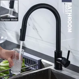 Kitchen Faucets Black Faucet Single Hole Pull Out Spout Sink Mixer Tap Stream Sprayer Head Chrome Ta 231030