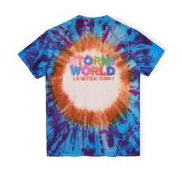 22SS ins Smile twarz Stormi World 2 Party Blue Tie TEE Dye Dye Board Mens Designer T Shirt Women Street Casual Tshirt2180