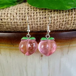 Baumelnde Ohrringe, simulierter transparenter rosa Pfirsich-Charm, süße 3D-Fruchtharz-Accessoires, handgefertigter Schmuck, Eardrop für Frauen