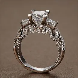 Vintage Princess Cut Lab Diamond Ring 925 STERLING Gümüş Nişan Düğün Bandı Halkaları Kadınlar Gelin Güzel Partisi Jewelry229i