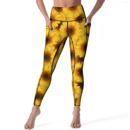 Damen-Leggings, Sonnenblumen-Druck, Natur, Blume, Fitness, Laufen, Yoga-Hose, Push-Up, süße Leggins, dehnbares Design, Sport-Strumpfhose, Geschenk