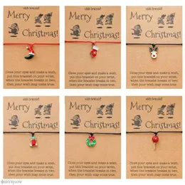 Браслеты из звеньев, 6 шт., плетение из восковой веревки Санта-Клауса, регулируемая открытка, детские подарки на год, ювелирные изделия, рождественская серия, браслет ручной работы для женщин