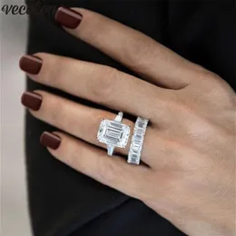 Vecalon Luxury Real 925 Sterling Gümüş Yüzük Seti Prenses Kesim 4CT Diamond CZ Engagement Wedding Band Rings Kadınlar Bijoux241s