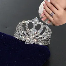 Brand Fashion Women Crown Ring 925 Sterling Silver 5A Cyrron CZ Wedding Finger Band For Women184U
