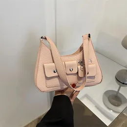 Evening Bags Fashion Women Shoulder Bag Armpit Design Underarm Multipocket Saddle Solid Color Messenger Purse Hobos Handbags