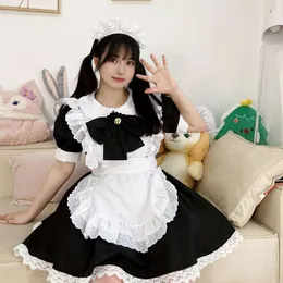 Japansk anime Lolita Rabbit Girl Black and White Cosplay Costume Festival Party Maid Dress Apron + Bow Uniform Outfits