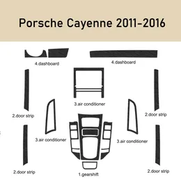 Para porsche cayenne 2011-2016 interior painel de controle central maçaneta da porta adesivo de fibra de carbono decalques estilo do carro acessório