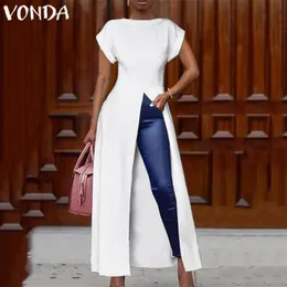 Casual Abiti VONDA Vestito Da Estate Delle Donne Sexy Orlo Spaccato Maxi Lungo Del Partito Camicetta 2021 Femminile Ufficio Delle Signore Vestito Estivo Vestido Plus Size273G