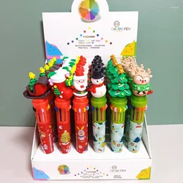 Jul 8-Color Ballpoint Pen 18/36st Säljer Cartoon Santa Claus Press Colored Marker Children's Reward School Supplies