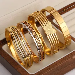 Bangle moda ouro aço inoxidável para mulheres charme grosso largo manguito pulseiras empilhável pulseira à prova d'água jóias presente