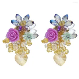 Kolczyki żyrandolowe Dangle Fashion Sweet Color Crystal Flowers Studek winogronowy dla kobiet Boho Bride Wedding Party Letnia biżuteria DH6G4