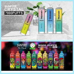 Kryształowy pasek Vape Puff 7000 9000 Dostępowe Vapes E papierosy 600 1300 AMBATEK 0% 2% 3% 5% Pojemność 16 ml 18 ml Zestaw przedpełniony stąk