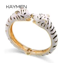 Bangle Kaymen Animal Leopard Head Manschett Bangle For Girls Women Gold-Plating Emalj uttalande Bangle Fashion Armband 7 Färger 3319 231030