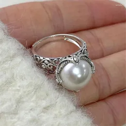 Cluster Ringen Vintage Met Natuurlijke Parel Damesmode Elegante Ring Opening Sieraden Accessoires Jz174