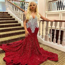 Glamorous Red Shine Prom Dress With Diamond Crystal Sparkly Sequins Mermaid Evening Dress Baddie 20th Birthday Party Gowns 2024 Black Girls Formal Event Dress