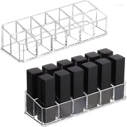 صناديق التخزين واضحة 12 Grid أحمر الشفاه Case Makeup Organizer Box Display Homeder Cosmetic Jewelry