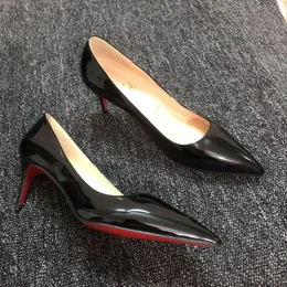 Lüks moda tasarımcı kırmızı başak seksi sivri ayak parmağı kırmızı çözülmüş sivri sığ ağız seksi kadın tek ayakkabı düşük topuk ince yüksek topuklu siyah parlak iş öğrenci gecesi