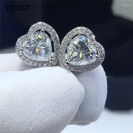 Stud Earrings YUZBT S925 Sterling Silver Solid Total 4 Ct Excellent Cut Diamond Test Past D Color Heart Moissanite Wedding Jewr