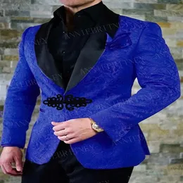 Mäns kostymer blazrar Anniebritney Royal Blue Men Passar Slim Fit Tuxedo Groom Set Wedding Prom Blazer med svart kinesisk knut 339B