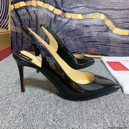 Designer de moda de luxo vermelho pico sexy dedo do pé apontado salto alto 2022 nova primavera e verão sola vermelha sapatos de salto alto feminino ultra fino salto confortável preto patente 35