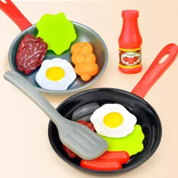 Kitchens Play Food Children Kitchen Toys Simulation Frying Pan Vegetables Steak Bread Dog Omelette Toy Set for Kids Girls Education 231031